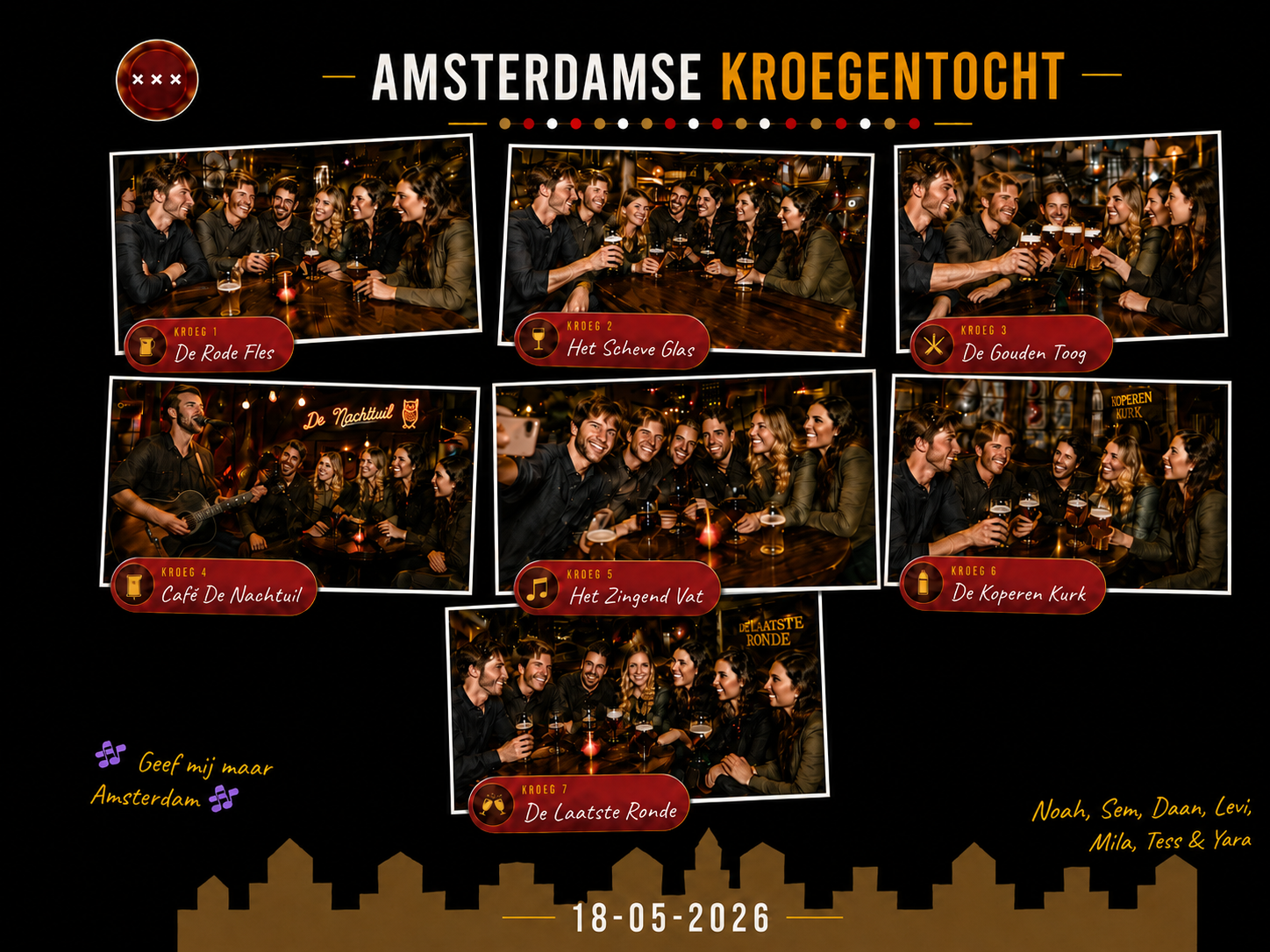 Voorbeeld van een Amsterdamse Kroegentocht fotocollage